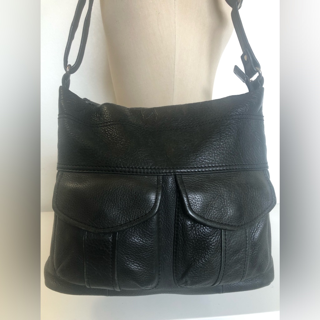 Fossil Black Pebbled Leather Hobo Shoulder Crossbody Handbag
